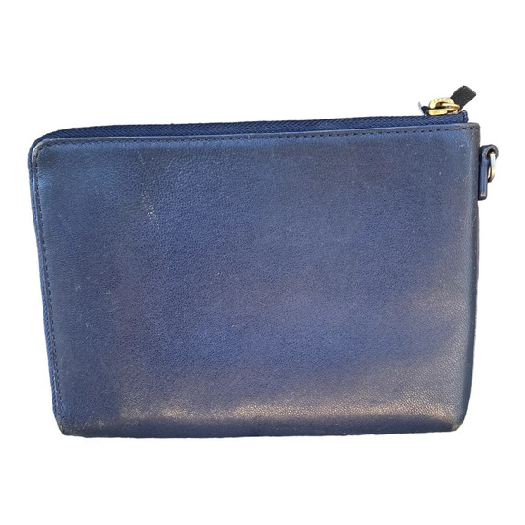 Tory Burch Leather half zip wallet Navy - Picture 2 of 9